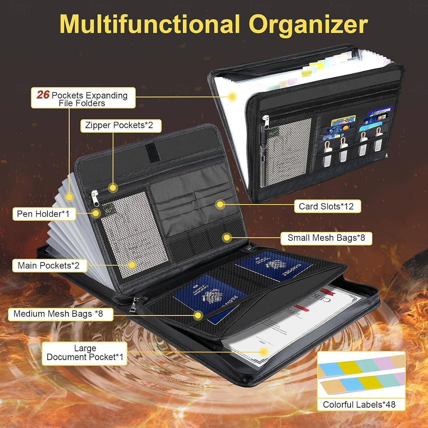 File Organizer - 26 Pocket Expanding Accordion File Folder with Zipper & Labels, Fireproof & Waterproof Document Organizer for Letter/A4 Size Files, Multi-Pocket File Storage Case for Home & Office 2025 - $24.99 –P6