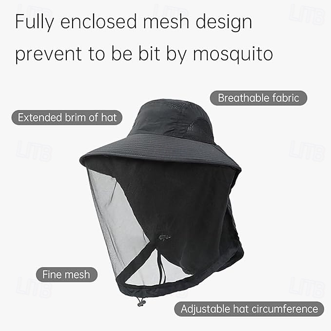 Sun Protection Hat for Men Women with Mosquito Net, Wide Brim Outdoor Beach Fishing Cap with Neck Flap, Breathable Mesh, Windproof 2025 - $15.49 –P2