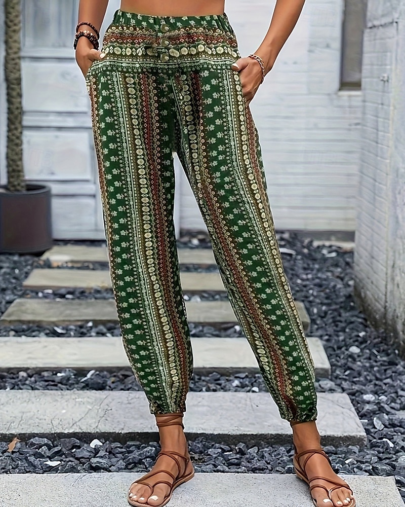 Mujer Persona que practica jogging Pantalones Vacaciones Boho Longitud total Media cintura Geométrico Cintura elástica Transpirable Cómodo Microelástico Calle Ropa Cotidiana Noche Morrón Oscuro 2025 - $19.99 –P13