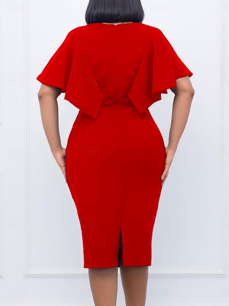 Dam Midiklänning Sheath Dress party cocktail Semiformella klänningar Fest Normal Slät Kortärmad Rund hals Vit Rubinrött Kungsblå Sommar 2025 - $39.99 –P3