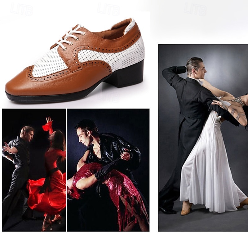 Homens Brogue Bullock Shoes Dança disco Pele PU Respirável Confortável Antiderrapante Com Cadarço Branco / Preto Preto Marron Outono Inverno de 2025 por $59.99 –P1