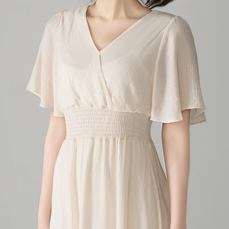 Dames Halflange jurk Cocktail jurk Bruiloft gast jurk Chiffon jurk Modieus Modern Vakantie Teaparty Weekend Normale pasvorm Effen Korte mouw V-hals Zwart Wit Blozend Roze Abrikoos Zomer 2025 - $23.99 –P9