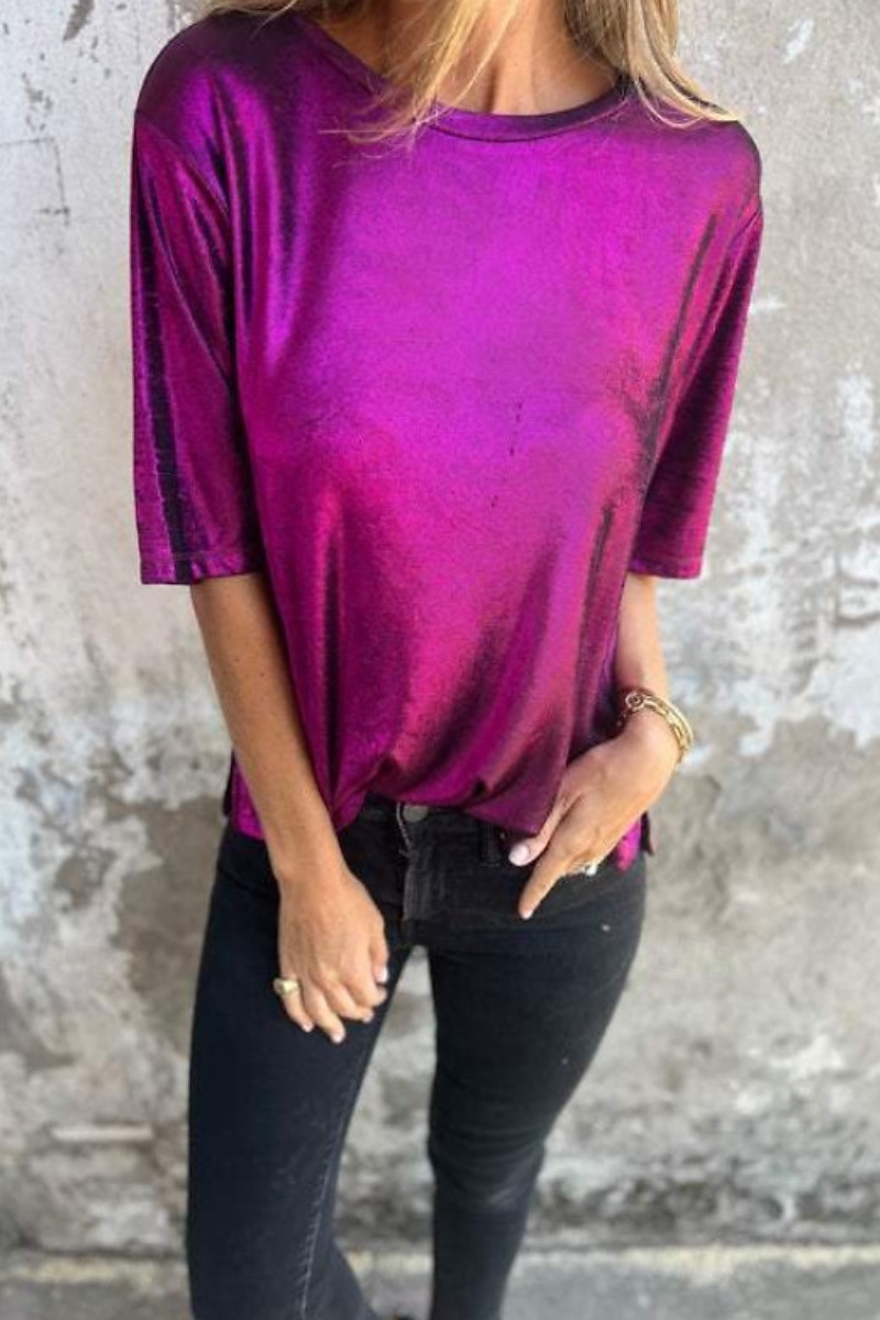 Dame Bluse عادي Moderne Kortermet Crew-hals Vanlige topper Ferie Ut på byen Svart Hvit Navyblå Lilla Gull Sommer 2025 - $18.99 –P8