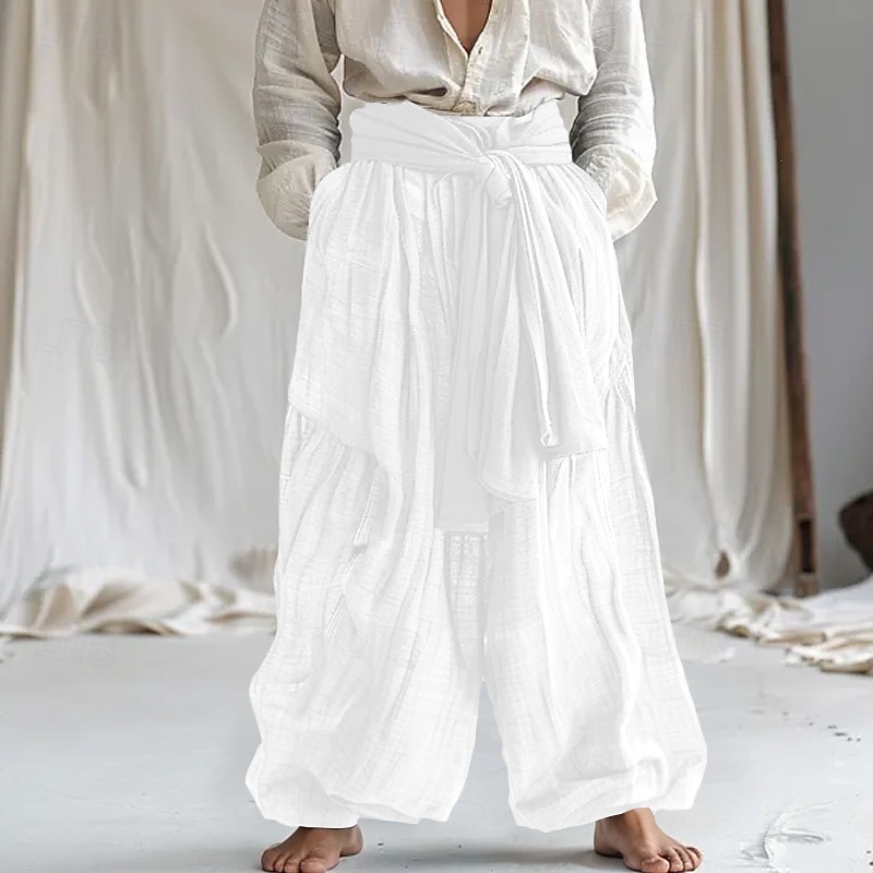 Per uomo Pantaloni di Lino Pantaloni Pantaloni Estivi Pantaloni Larghi Coulisse Elastico in vita Gamba larga Semplice Comodità Traspirante Lunghezza intera Casa Yoga Ferie Moda Stile Classico Bianco del 2026 a $29.99 –P6