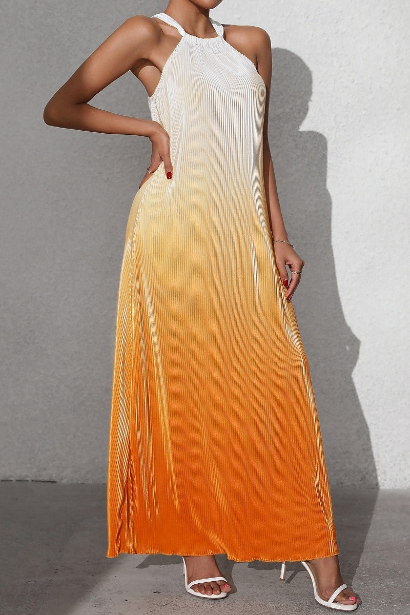 Mujer Vestido Midi Vestido de cuello halter Moda Clásico Vacaciones Diario Festivos Ajuste regular Gradiente de Color Sin Mangas Cuello halter Rojo Naranja Marrón Verano 2025 - $23.99 –P13