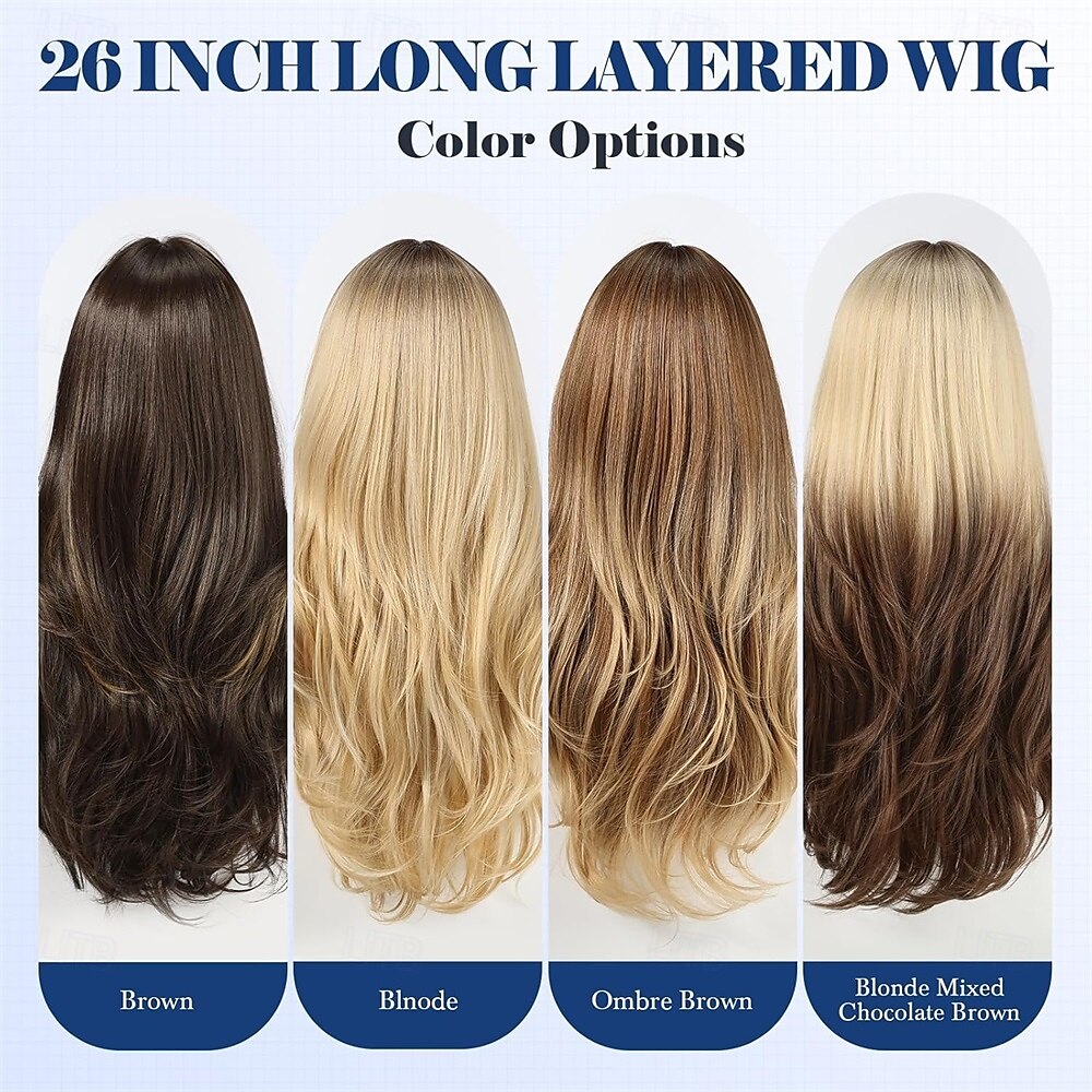Long Ombre Brown with Highlight Wig with Bangs Layered Curly Wigs for Women Natural Synthetic Wigs for Daily Use 2025 - $27.99 –P6