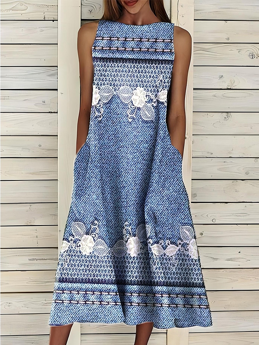 Damen Midikleid Sommerkleid A Linie Kleid Urlaub Lässig Cocktail Täglich Ferien Sommerkleid Normale Passform Grafik Geometrisch Ärmellos Rundhalsausschnitt Marineblau Königliches Blau Blau Himmelblau 2025 - $36.99 –P2