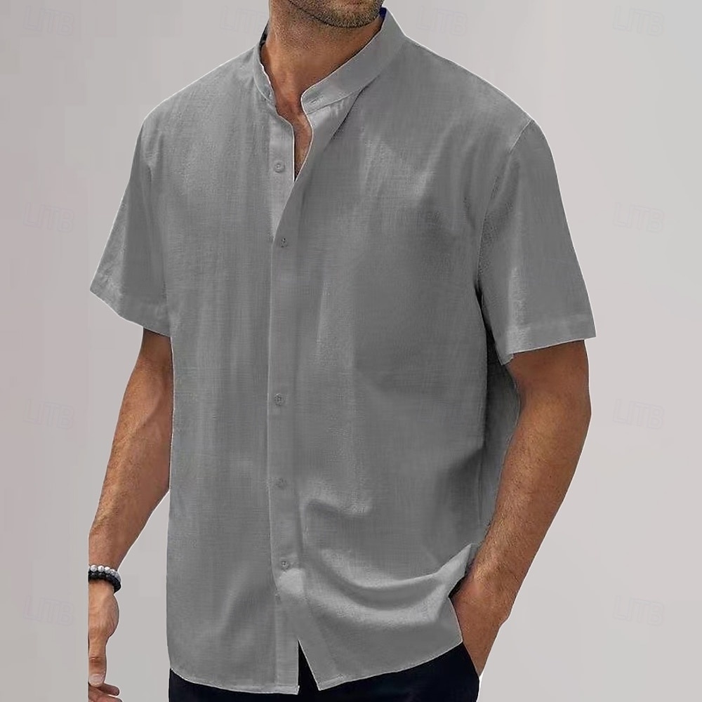 Herren Baumwoll-Leinen-Hemd Einfach Urlaub Schwarz Weiß Himmelblau Khaki Kurzarm Großvaterkragen Sommer Bekleidung 2025 - $25.99 –P6