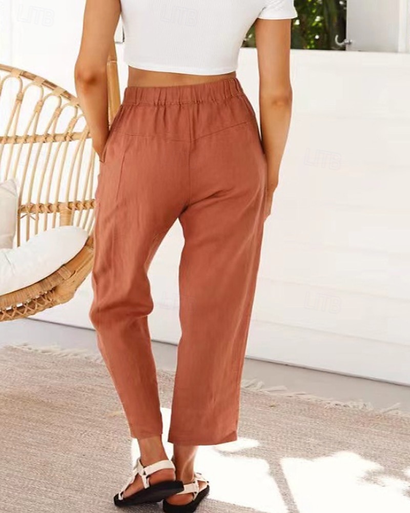 Per donna Pantaloni in cotone e lino Pantaloni Eleganti Moda Streetwear Lunghezza intera Naturale Semplice Tasca Design con Coulisse Elastica All'aperto Confortevole Vacanza Uscire Ruggine Blu cielo del 2025 a $22.99 –P11