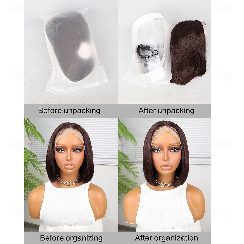 Pruik van synthetisch kant Recht Stijl 10 inch(es) Donkerbruin Middelste stuk 4x13 Sluiting Pruik Dames Pruik Donker bruin / licht bruin 2025 - $60.99 –P8