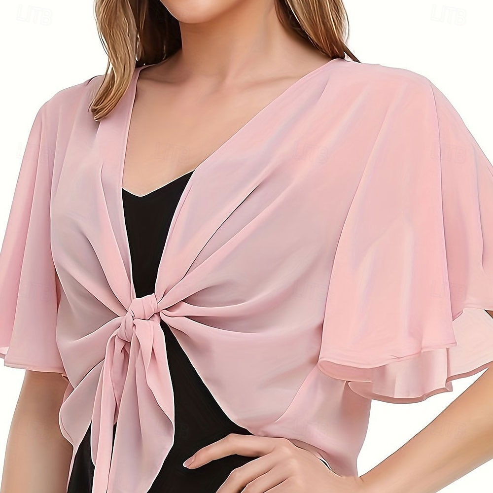 Vrouwen Wikkel Elegante Zonnebescherming Korte Mouw Chiffon Bruiloft Wikkels Met Effen Kleur Voor Bruiloft Zomer 2025 - $20.99 –P6