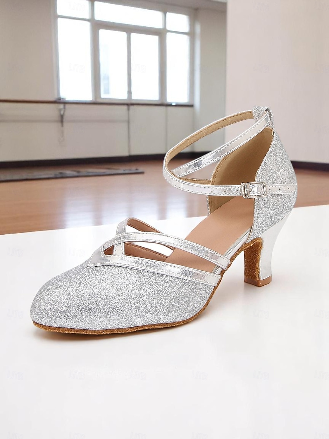 Women's Black Glitter Low Heel Dance Shoes – Sparkly Ankle Strap Ballroom Shoes for Girls & Ladies' Performance or Practice 2025 - $54.99 –P3