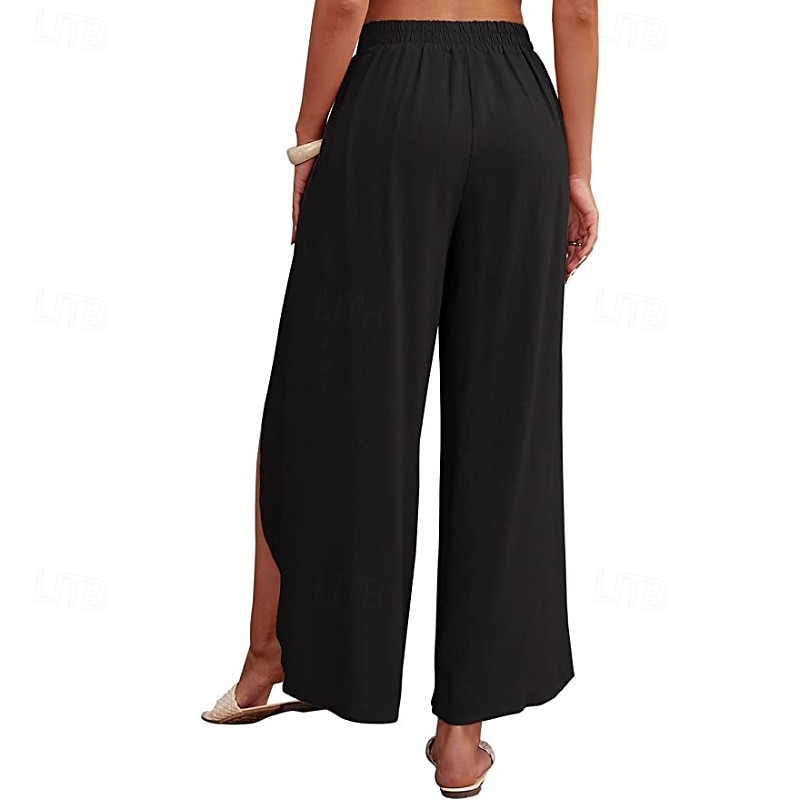Per donna Pantaloni in cotone e lino Pantaloni Eleganti Casual Lunghezza intera Naturale Semplice Elastico in vita All'aperto Confortevole Streetwear Uscire Aalbicocca Giacinto Blu cielo chiaro Nero del 2025 a $27.99 –P8