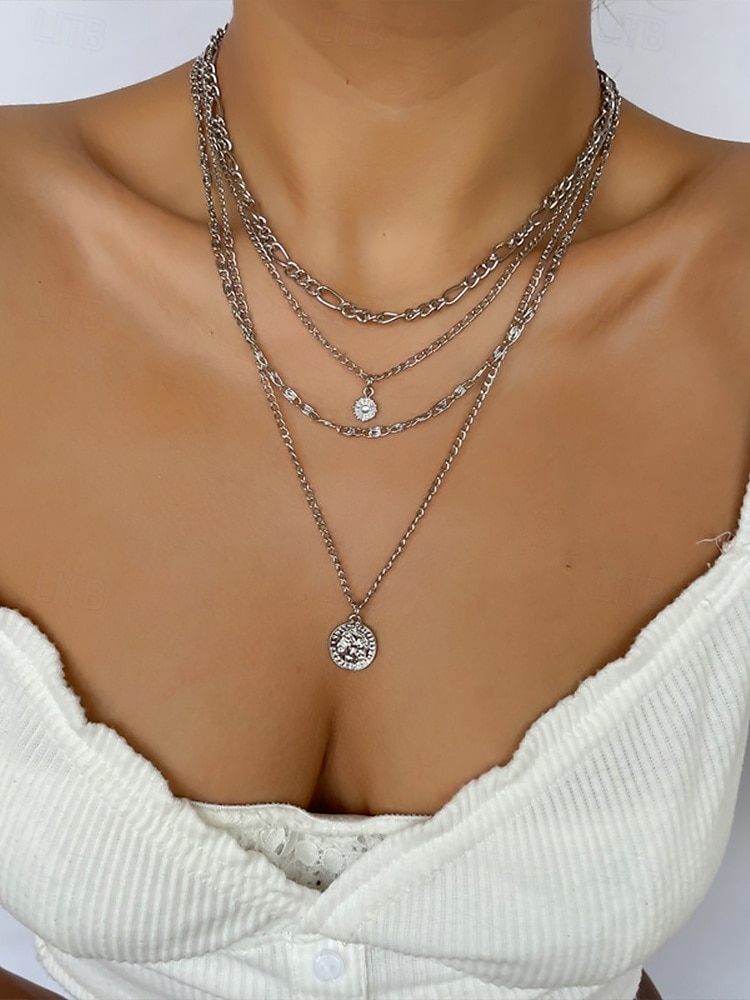 Gold and Silver Multi-Layered Pendant Necklace with Sun and Coin Charms, Trendy Bohemian Jewelry for Women, Perfect for Casual Wear and Summer Outings 2025 - $9.99 –P4