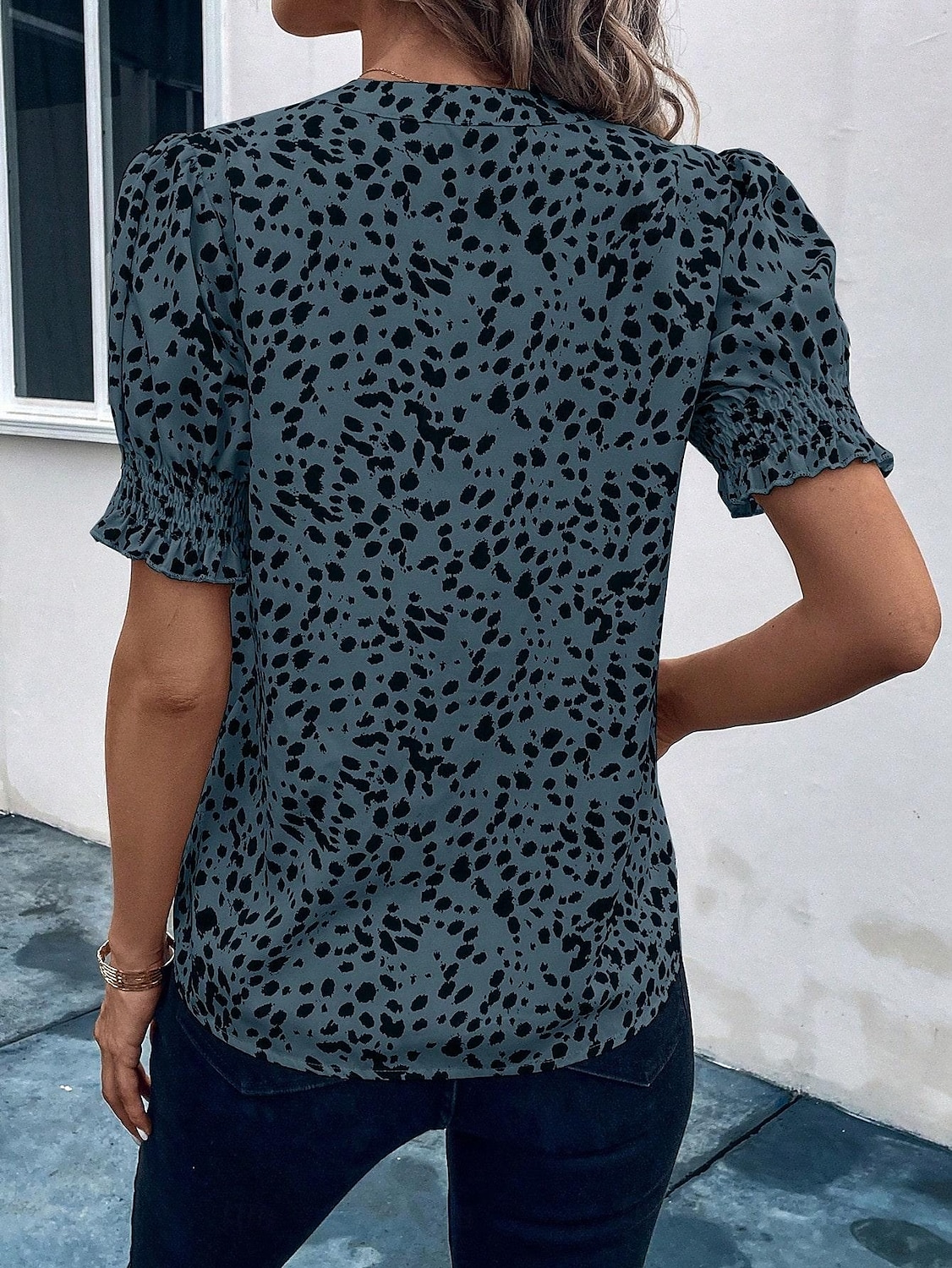 Kvinners Bluse Grafisk Prikkete Elegant Casual Korte Ermer V-Hals Vanlige Topper Daglig Ferie Svart Gul Rosa Blå Beige Sommer 2025 - $19.99 –P3