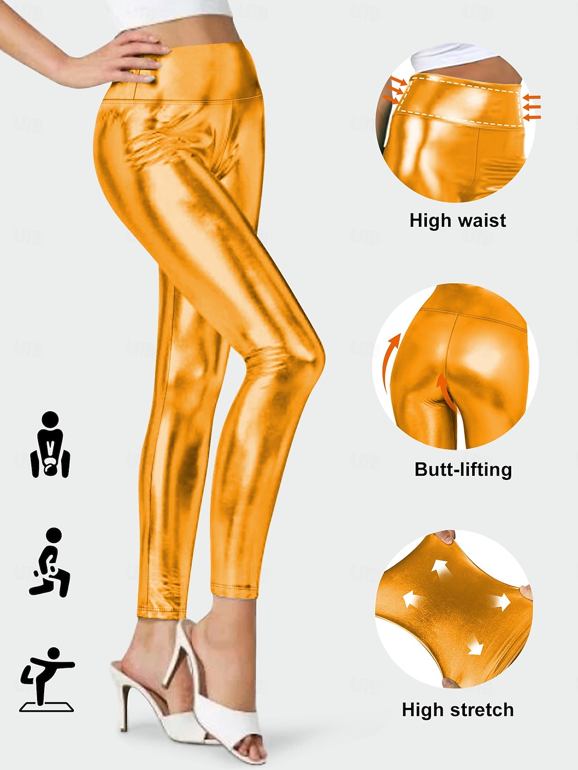 Retró 1970-es évek Hosszú Leggingek PU nadrág Diszkó Fényes latex patent Fémes Női Mindszentek napja Farsang Pride Parade Büszkeség hónapja Felnőttek Nadrágok Minden évszak 2025 - $20.99 –P7