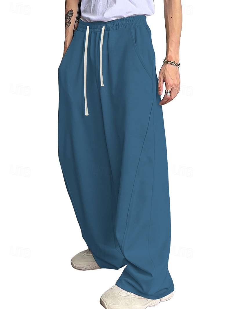 Herr Träningsbyxor med vida ben Atletiska byxor Långbyxor Snörning Elastisk midja Slät Komfort Andningsfunktion Ledigt Dagligen Helgdag Sport Mode Svart Vit 2026 - $22.99 –P15