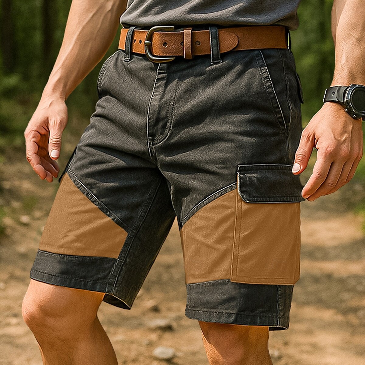 Men's Cargo Shorts Shorts Bermuda shorts Beach Shorts Hiking Shorts Multi Pocket Straight Leg Geometric Color Block Plain Breathable Moisture Wicking Knee Length Outdoor Casual Daily Vacation Fashion 2025 - $25.99 –P1