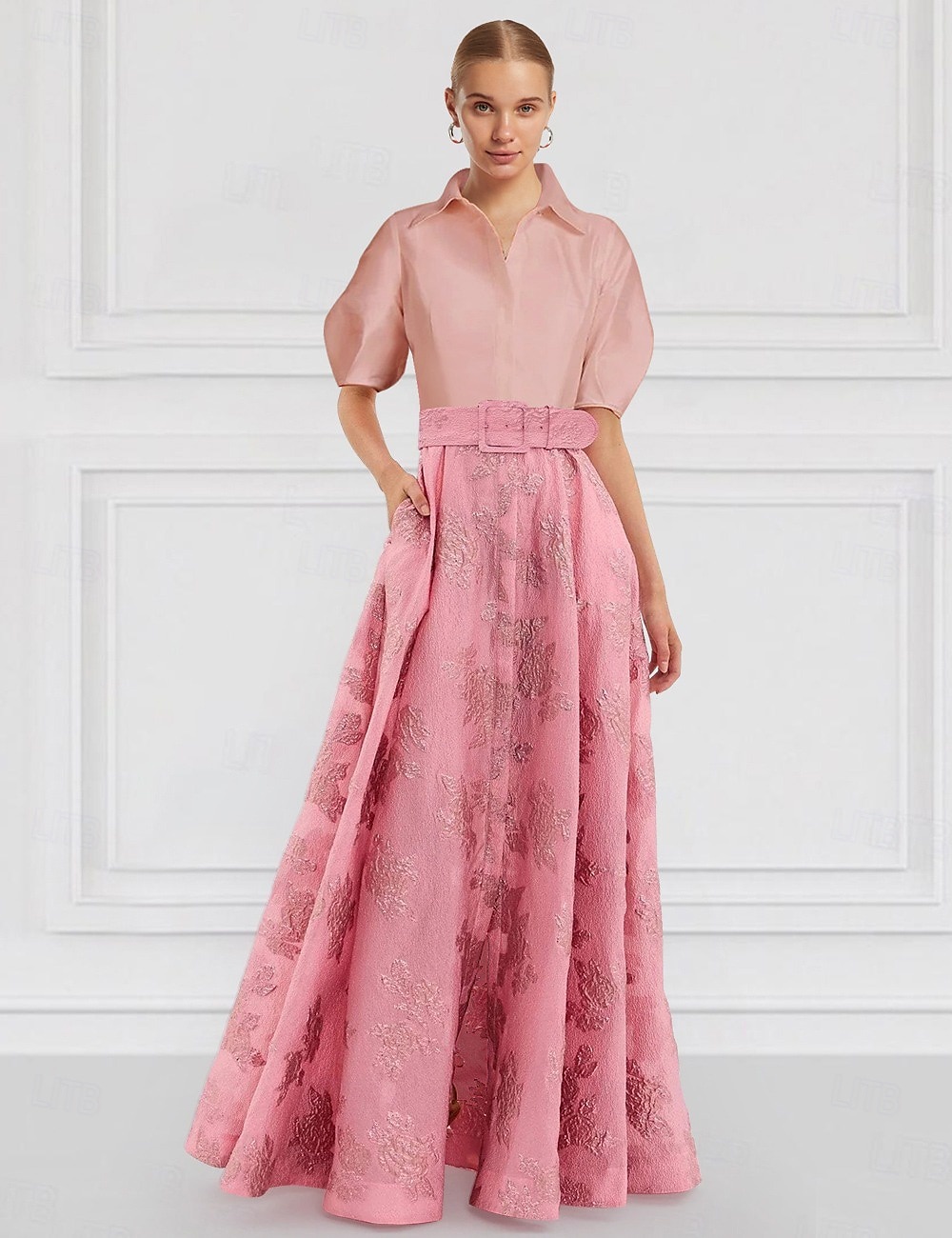 Krój A Sięgająca podłoża Sukienka koszulowa Suknia Suknia wieczorowa Rękaw 1/2 Kołnierzyk koszuli Elegancja Zabytkowe Kwiaty Formalny Gość weselny Nylon Sukienka dla matki panny młodej z Kwiatowy wzór 2025 - $139.99 –P4