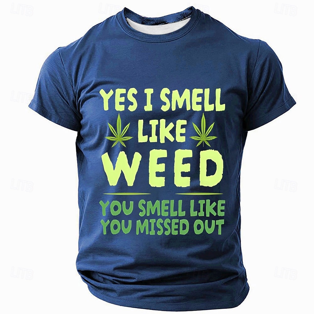 Men's Text Leaves Funny Slang T Shirt Short Sleeve T shirt 3D Print Crew Neck Crewneck Shirt Fashion Daily Casual Street Casual Daily Black Blue Green Summer Spring Clothing Apparel S M L XL XXL XXXL 2025 - $18.99 –P3