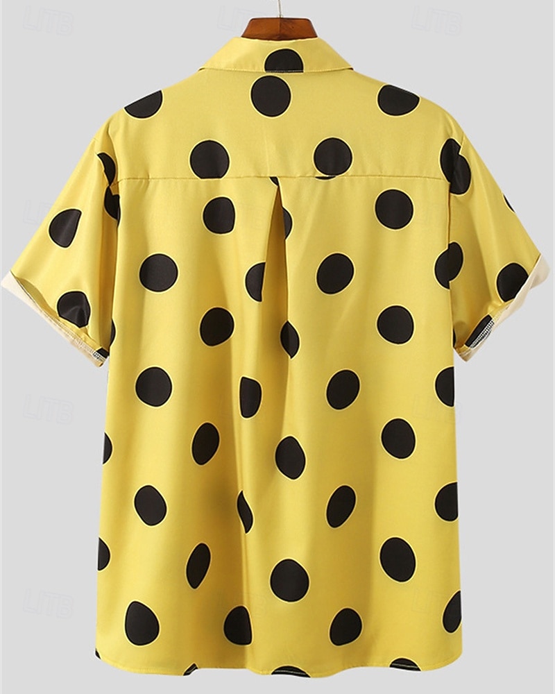 Men's Shirt Summer Shirt Casual Shirt Beach Shirt Button Up Shirt Black White Yellow Short Sleeve Polka Dot Lapel Vacation Hawaiian Clothing Apparel Polyester Fashion Casual Comfortable 2026 - $23.99 –P8