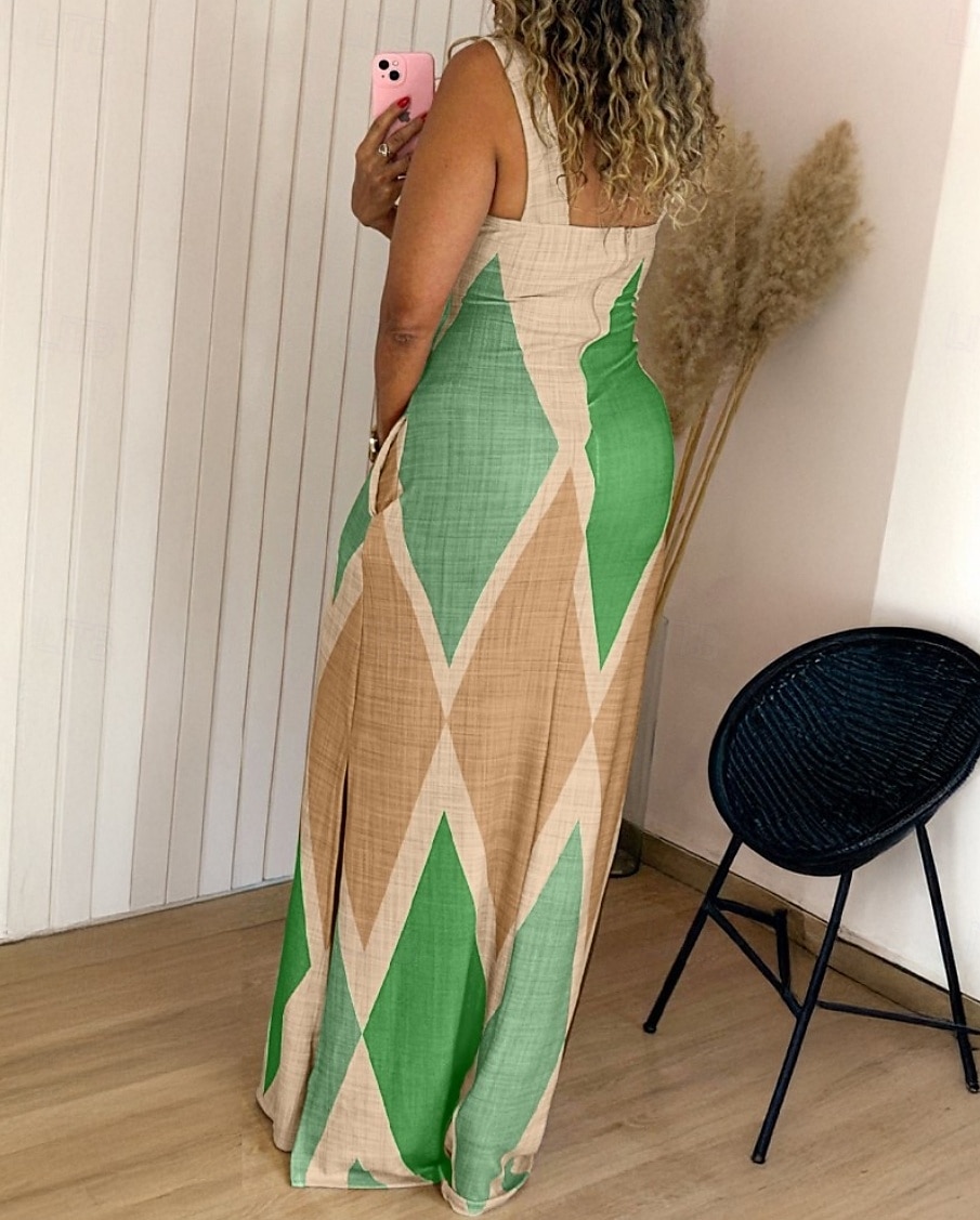 Damen Langes Kleid Maxikleid Sommerkleid Unterkleid Druckkleid Elegant Täglich Ausgehen Sommerkleid Normale Passform Geometrisch Farbblock Ärmellos Quadrathals Gelb Leicht Braun Purpur Braun Sommer 2025 - $26.99 –P2