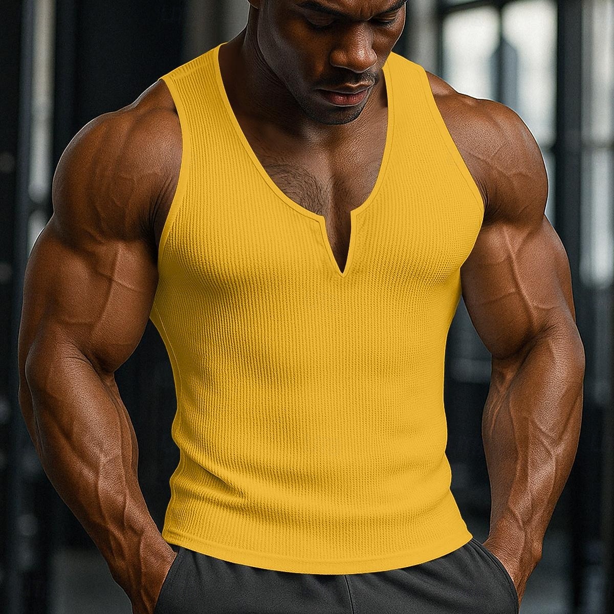 Herr Våffellinne Linne Väst Undertröjor Ärmlös V-hals Sommar Slät Mode Sportig Klassisk Ledigt Gym Gata Gul Topp t-shirt för män 2026 - $17.99 –P1