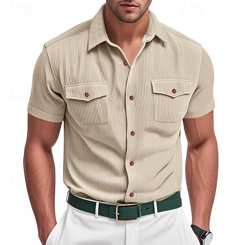 Per uomo Camicia Camicia Estiva Camicia casual Camicia di Velluto a Coste Camicia con Bottoni Camicia cargo Nero Bianco Blu marino scuro Azzurro cielo Albicocca Manica Corta A righe Bavero Casuale del 2025 a $21.99 –P2