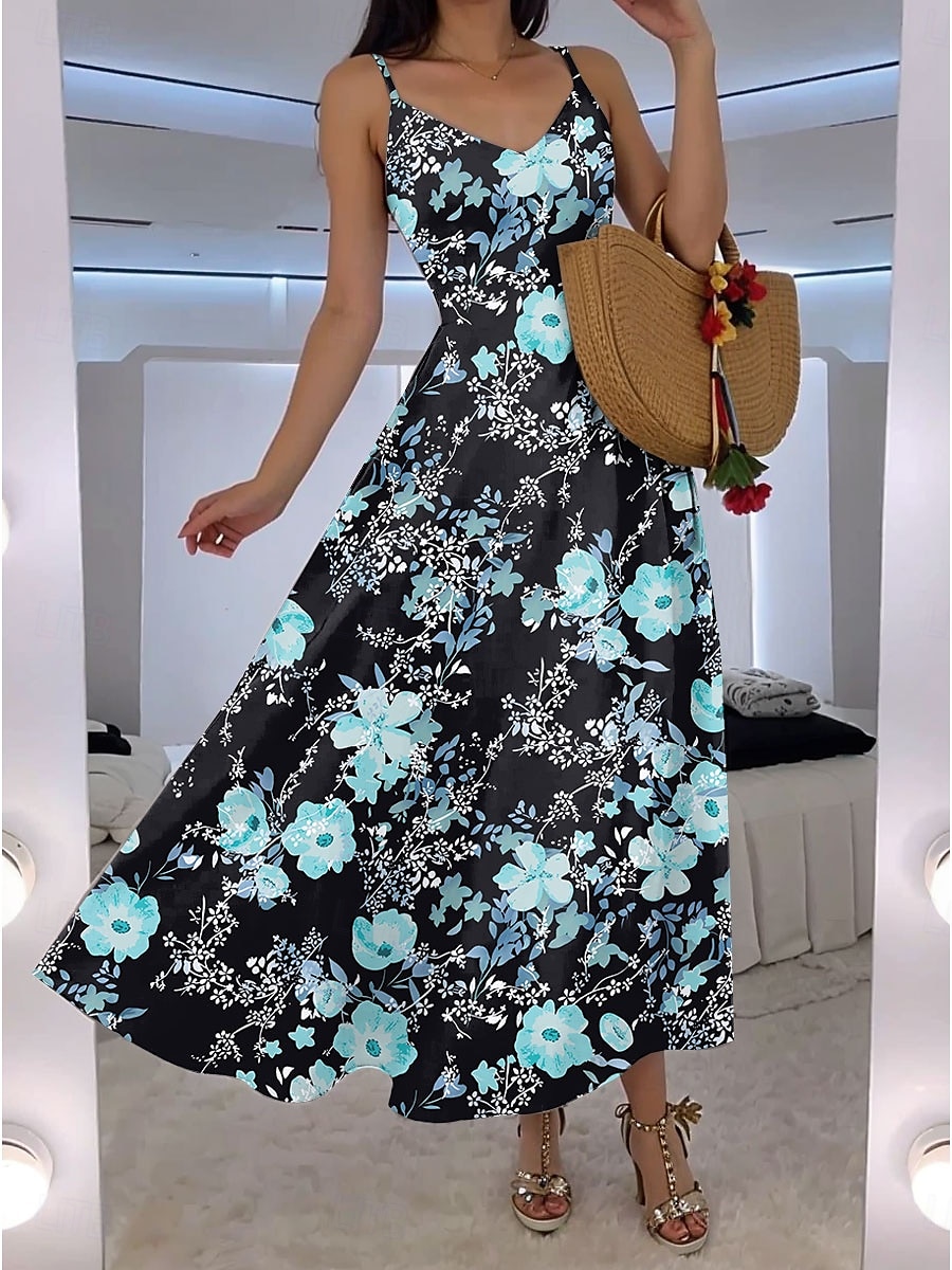 Damen Maxikleid A Linie Kleid Unterkleid Urlaub Lässig Boho Hochzeit Outdoor Ausgehen Normale Passform Blumen Grafik Ärmellos V Ausschnitt Rosa Blau Orange Sommer Frühling 2025 - $34.99 –P3
