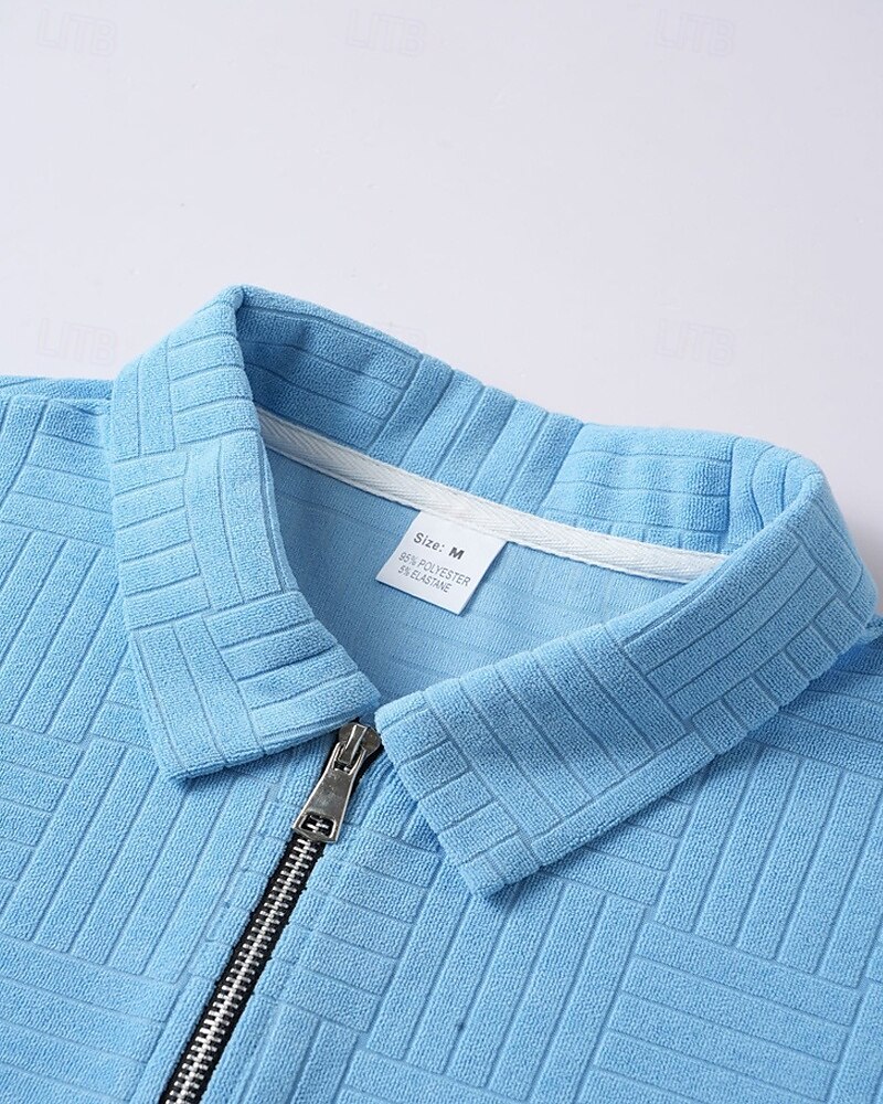 Men's Quarter Zip Polo Golf Shirt Daily Holiday Lapel Short Sleeve Fashion Basic Plain Jacquard Summer Regular Fit Black White Sky Blue Khaki Quarter Zip Polo 2025 - $20.99 –P4