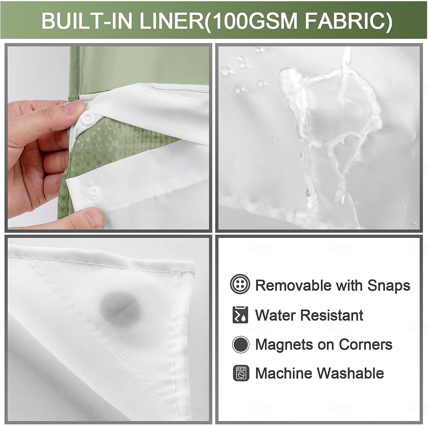 Waffle Weave Shower Curtain 180cm*180cm(70"*70") with Snap-in Fabric Liner Set, Solid Colored Hotel Style for Bathroom with Mesh Top Window 2025 - €26.03 –P3