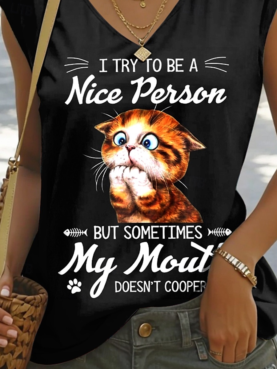 Női Camisole Tank Top Grafika Szöveg Stílusos Alkalmi Ujjatlan V-alakú Normál felsők Napi Nyaralási viselet Nyomtatott Fekete Nyár Tavasz 2025 - $17.99 –P3