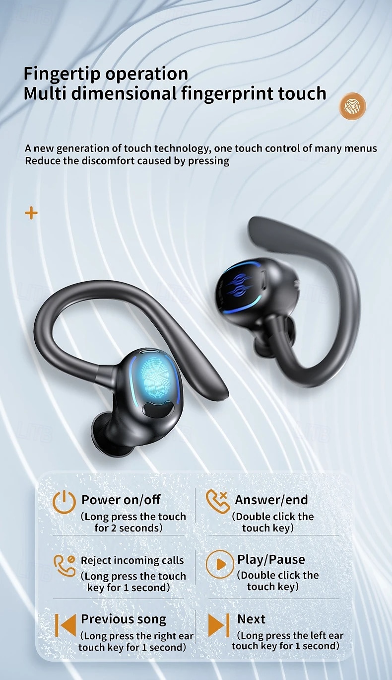 2025年 635 トゥルーワイヤレスヘッドフォン TWS イヤフォン、イヤーフック Bluetooth 5.3、エルゴノミックデザイン、充電ボックス、日常使用、旅行、自転車用の長持ちバッテリー  コレクション – $54.99 –P4