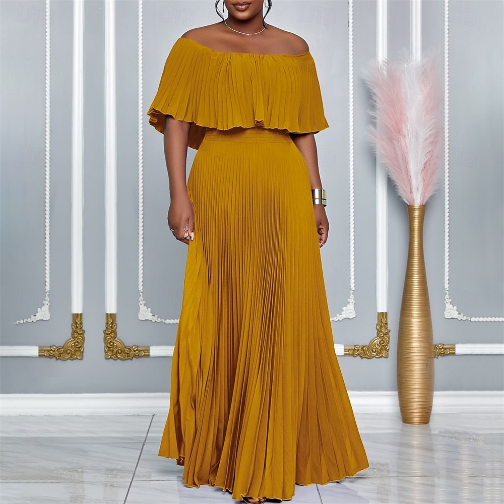 Robe A-Line robes de quinceanera élégante robe mariage invitée de mariage longueur sol manches courtes épaules dénudées polyester sans dos avec plis de 2025 ? $89.99 –P14