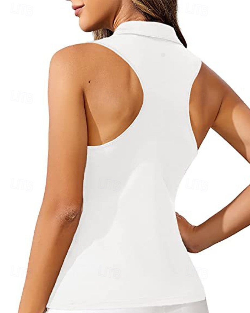 US Open Women's Workout Tank Top Sport Shirt Sports Tank Top Tank Top Sleeveless Zipper Quick Dry Tennis Golf Pickleball Zip Collar Solid Colored Tank Back Black White Pink Spandex Tennis Clothing 2025 - $18.99 –P2