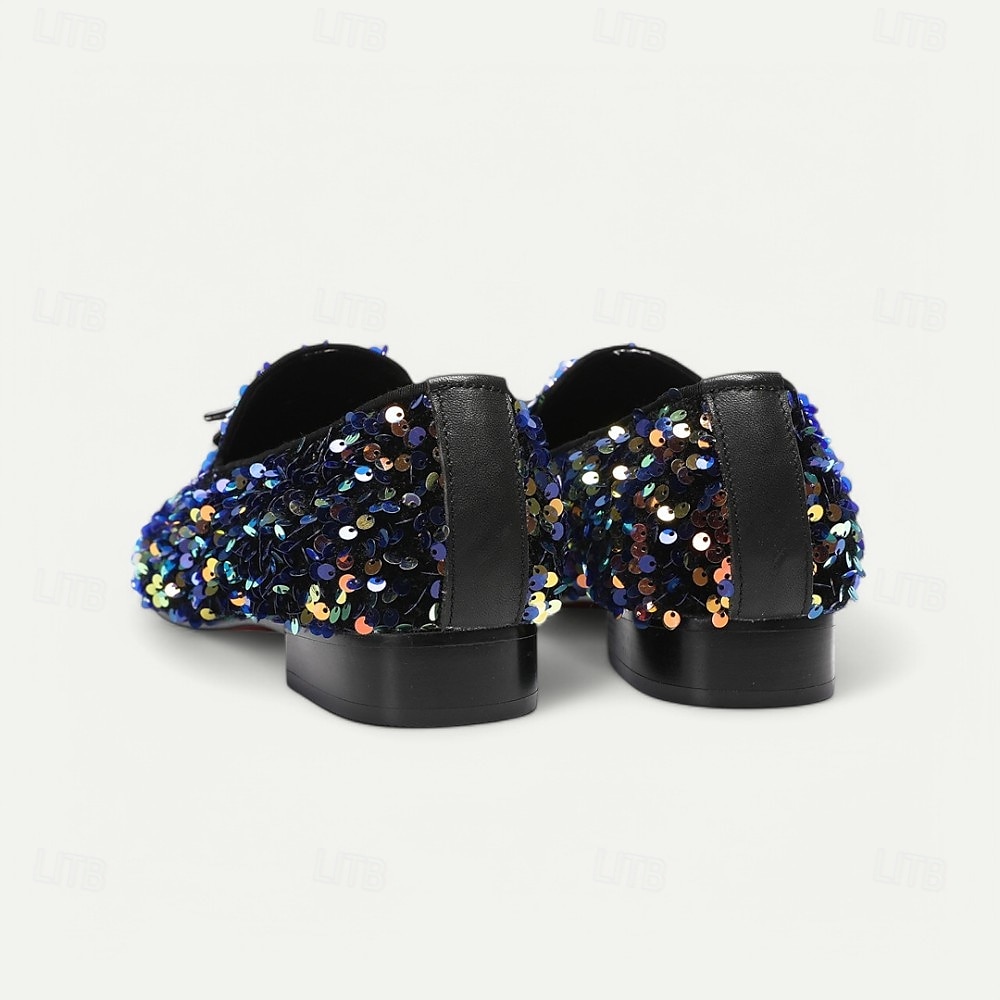 Men's Black Sequin Loafers with Bow – Prom and Formal Party Slip-On Shoes for Nightclubs, Red Carpet Events and Gala Dinners 2025 - $109.99 –P6
