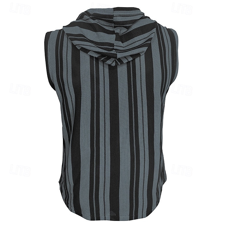Herr Linne Undertröjor Ärmlös tröja Ärmlös Huva Sommar Randig Mode Designer Grundläggande Ficka Semester Gata Utekväll Svart Blå Mörkblå Topp t-shirt för män 2025 - $30.99 –P17