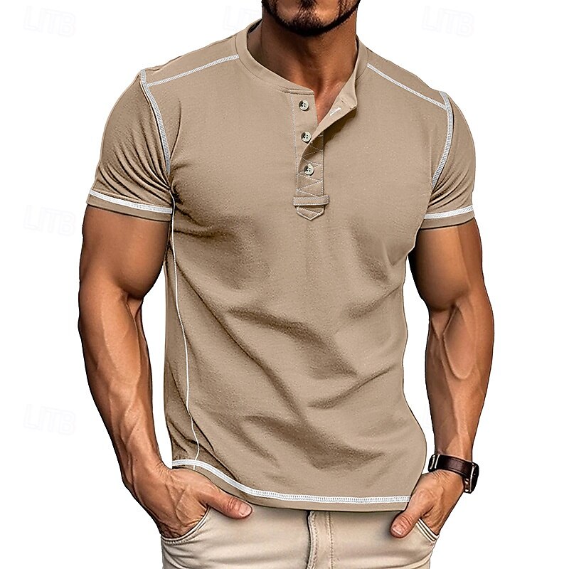 Men's T Shirt Henley Shirt Tee Short Sleeve Shirt Short Sleeve Crewneck Summer Plain Fashion Designer Basic Plain Vacation Street Going out Black White Dark Navy Top Tee for Men 2025 - $25.99 –P2