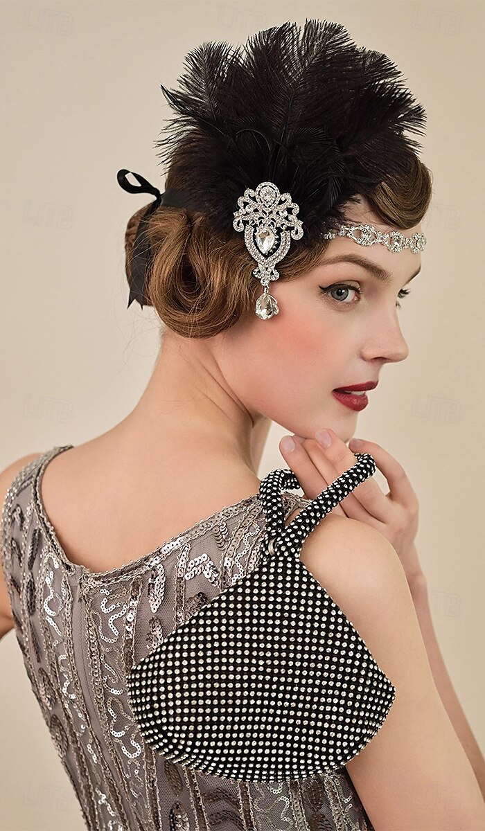 A nagy Gatsby Flapper fejpánt Gyöngyös karkötő Fülbevaló A nagy Gatsby Toll Retro Csillogó glitter Női Farsang Valentin nap Álarcos mulatság Party estélyi viselet Álarcos mulatság Fesztivál Felnőttek 2025 - $15.99 –P4