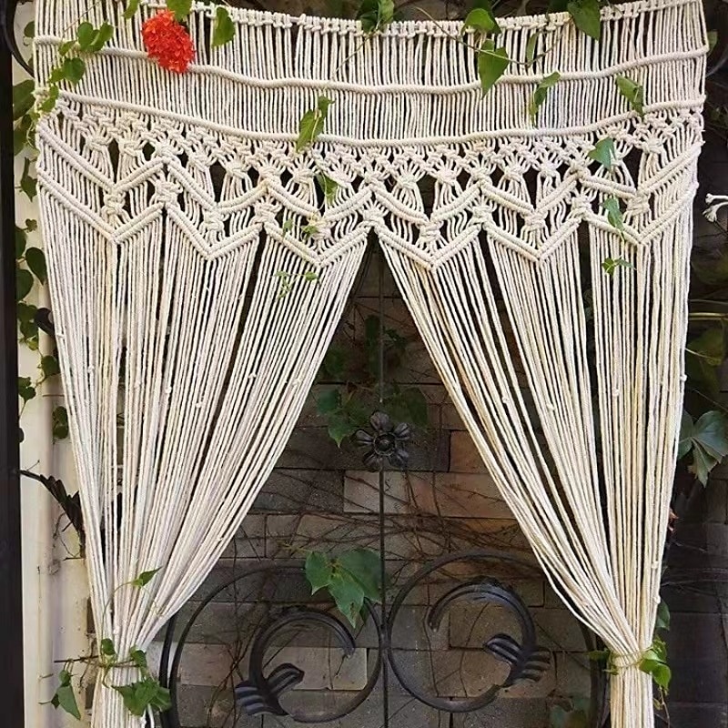 Boho makramé gyöngyös függöny kézzel készült ajtó string függöny ajtókhoz és ablakokhoz pamut bojtok gyöngyök akasztva hippiként elválasztó folyosón szekrényben hálószobai nappali dekoráció 79" L x 2025 - $50.99 –P2