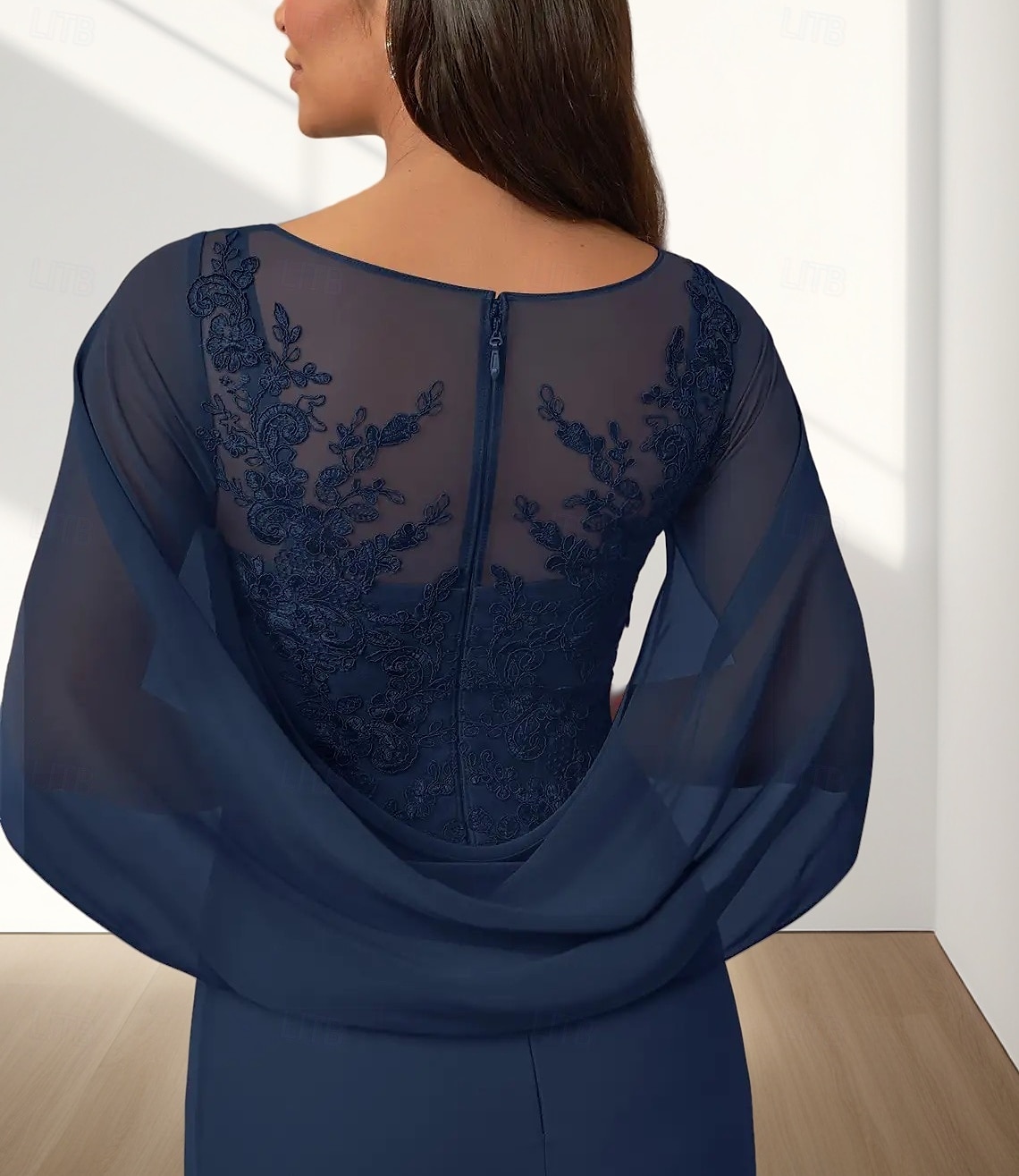 A-Linie Brautmutterkleid Hochzeitsgast Elegant Rundhalsausschnitt Bodenlang Chiffon Ärmellos mit Applikationen Raffung 2025 2025 - $178.99 –P4