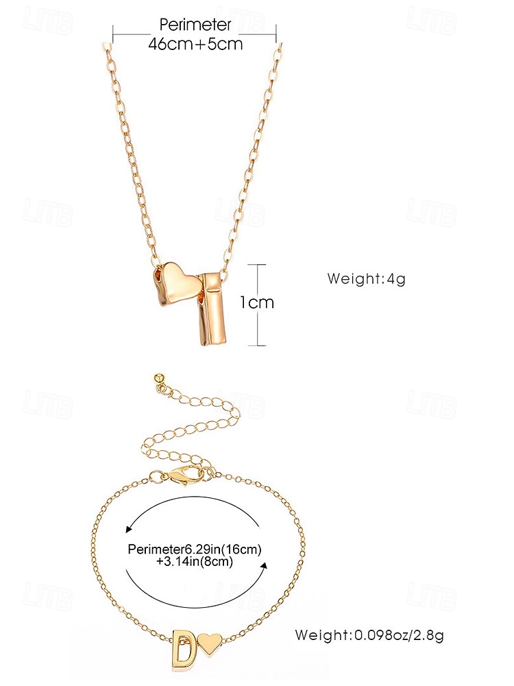 2026年 26個のイニシャルが入ったゴールドハートの文字ネックレスとブレスレットのセット - 女性や女の子のための絶妙な文字のジュエリー、卒業式、誕生日、バレンタインデーのロマンチックなギフト  コレクション – $7.99 –P11