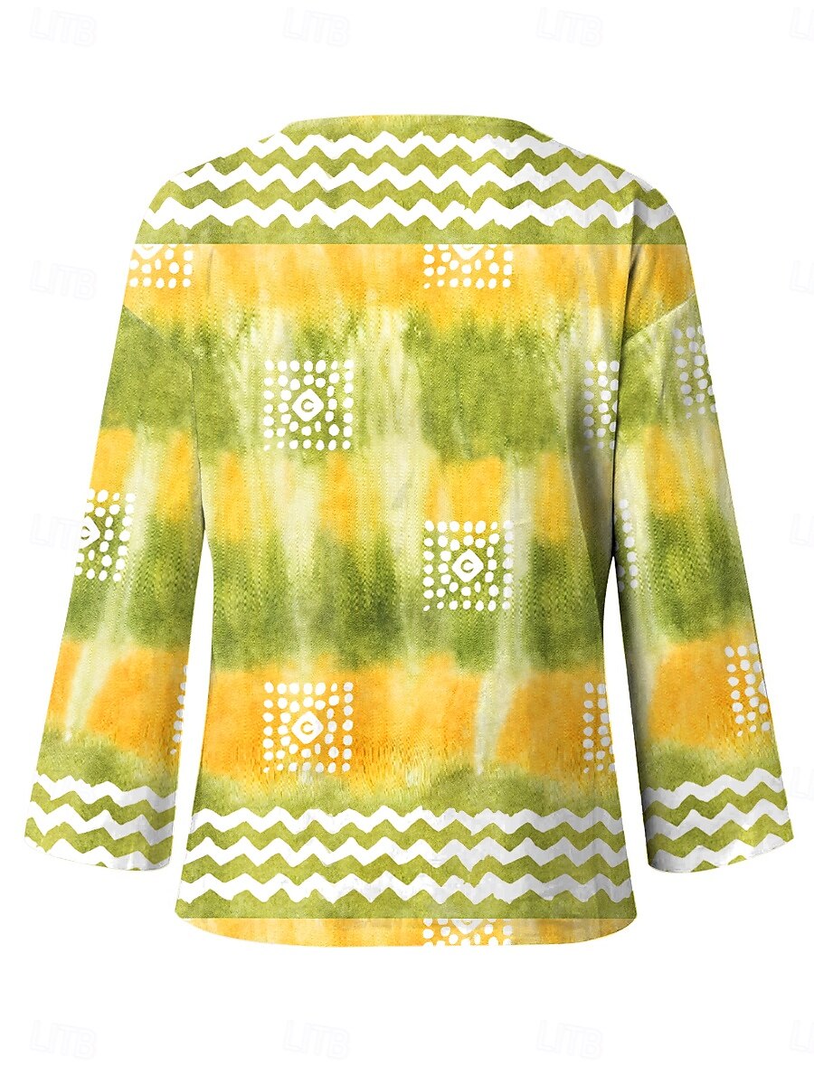 Dames Overhemd Grafisch Tie Dye Abstract Tropisch Dagelijks Lange mouw V-hals Normale tops Dagelijks Feestdagen Afdrukken Groen Zomer Lente 2025 - $29.99 –P2
