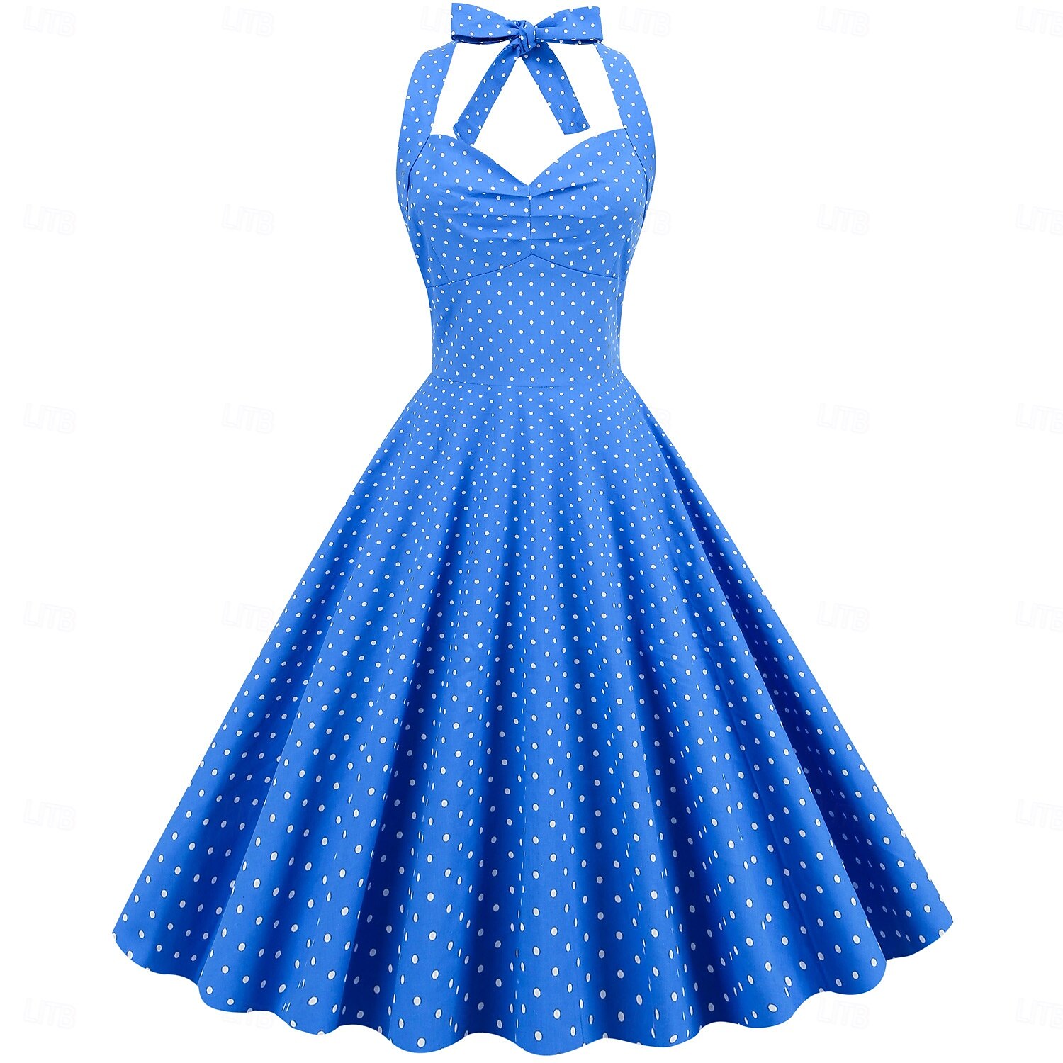 cross-border hot sale retro polka dot halter neck halter strap slim slim waist palace swing dress women europe and america 2025 - $35.99 –P16
