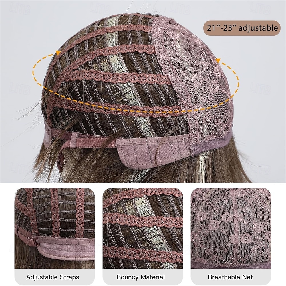 Parrucche castane ombré con frangia, lunghe e lisce, a strati, per donne, parrucche in capelli sintetici resistenti al calore del 2025 a $28.99 –P2