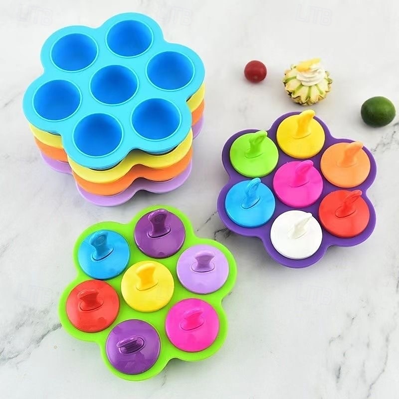 Silicone Popsicle Molds 7-cavity DIY Ice Pop Mold with Colorful Sticks For egg biting ice cream molds storage containers non stick cake molds 2025 - $13.99 –P1