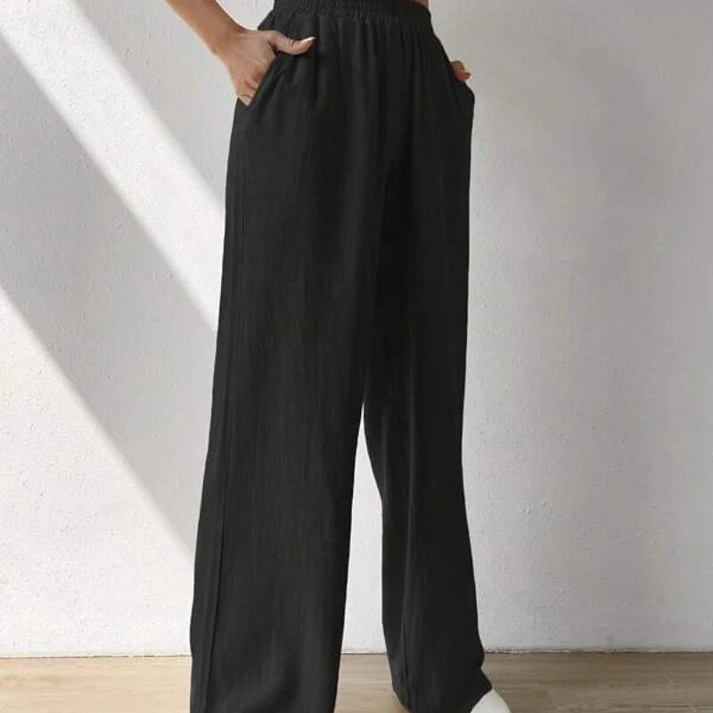 Women's Cotton Linen Pants Slacks Streetwear Casual Full Length Natural Plain Pocket Elastic Waist Comfy Comfortable Casual Daily Weekend Apricot Light Sky Blue Black Army Green Summer Regular Fit 2025 - €32.99 –P20