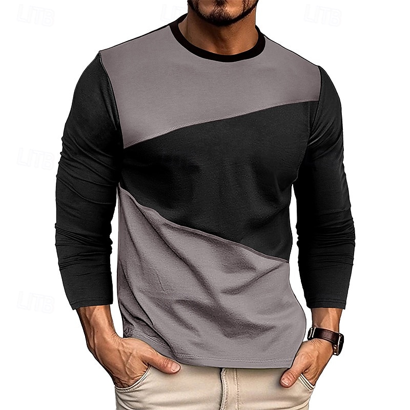 Herren T Shirt Henley Hemd T-Shirt Kurzarmshirt Langarm Rundhalsausschnitt Frühling & Herbst Einfach Mode Designer Basic Patchwork Urlaub Straße Ausgehen Armeegrün Grau Top T-Shirt für Herren 2025 - $21.99 –P7