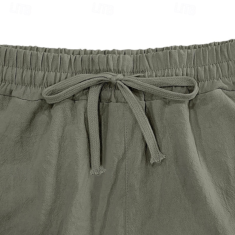 Herr Capribyxor Linne Shorts Sommarshorts Beach Shorts Snörning Elastisk midja Slät Komfort Andningsfunktion Vadlängd Utomhus Dagligen Strand Semester Mode Svart Vit 2025 - $17.99 –P8