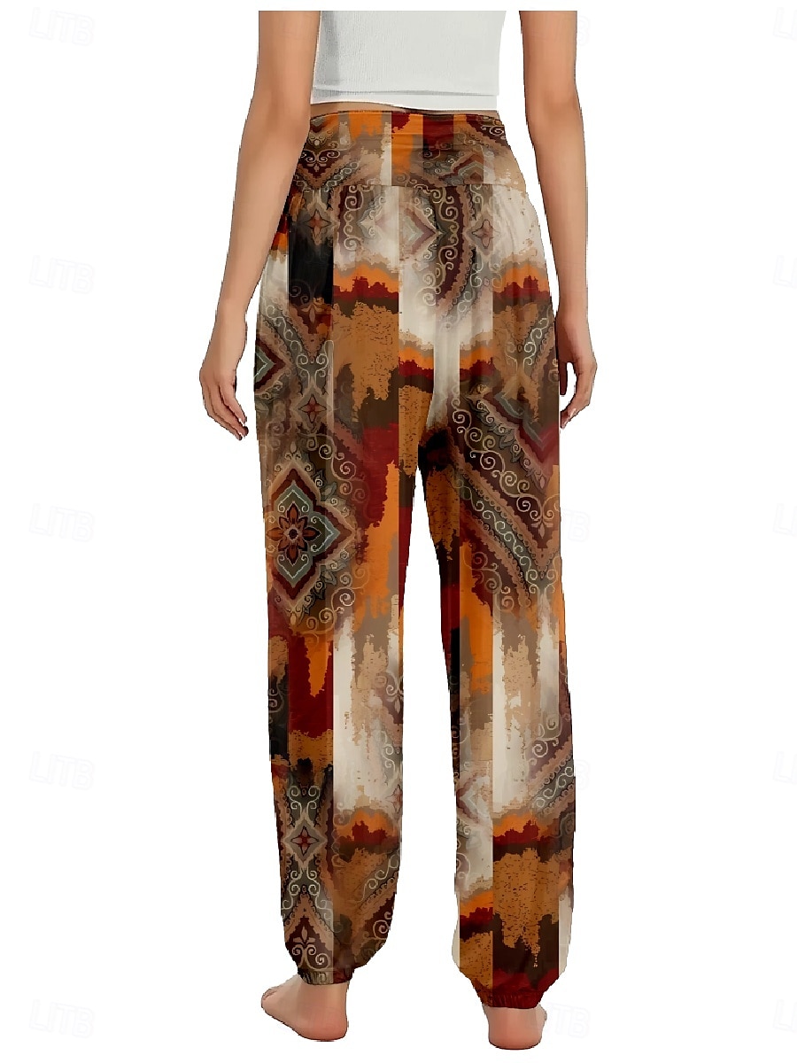 Damen Leinen-inspirierte Hosen Weites Bein Hosen Hose Ethno-Stil Lässig Boho Volle Länge Hohe Taille Blumen Grafik Paisley-Muster Tasche Elastischer Bund Drucken Atmungsaktivität Weich Mikroelastisch 2025 - $21.99 –P20